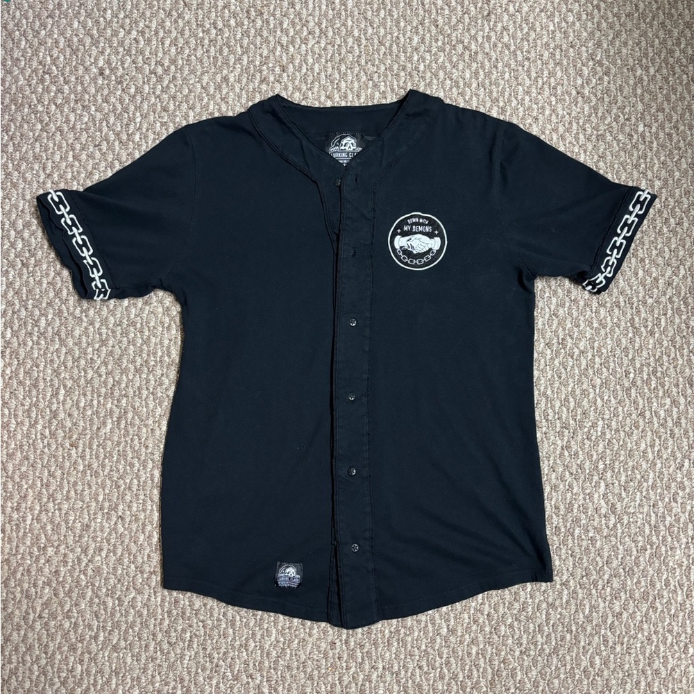 Lurking Class Down With My Demons Black Gothic Punk Casual Button Down Shirt